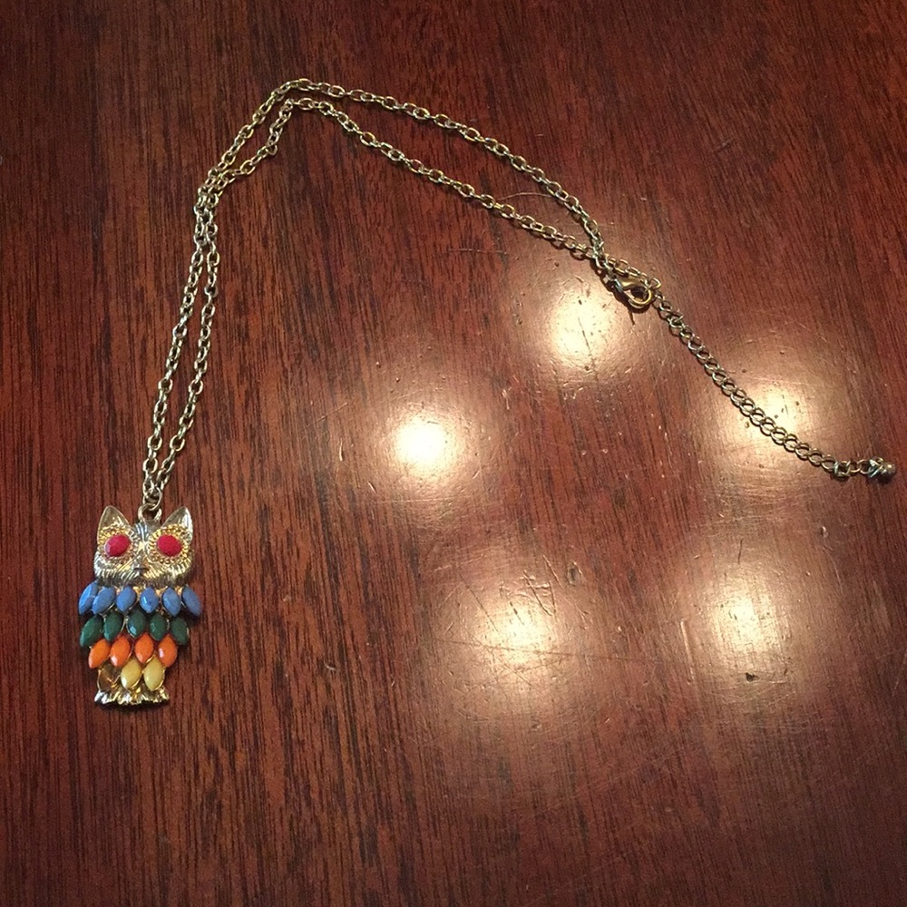Colorful faux stone owl necklace